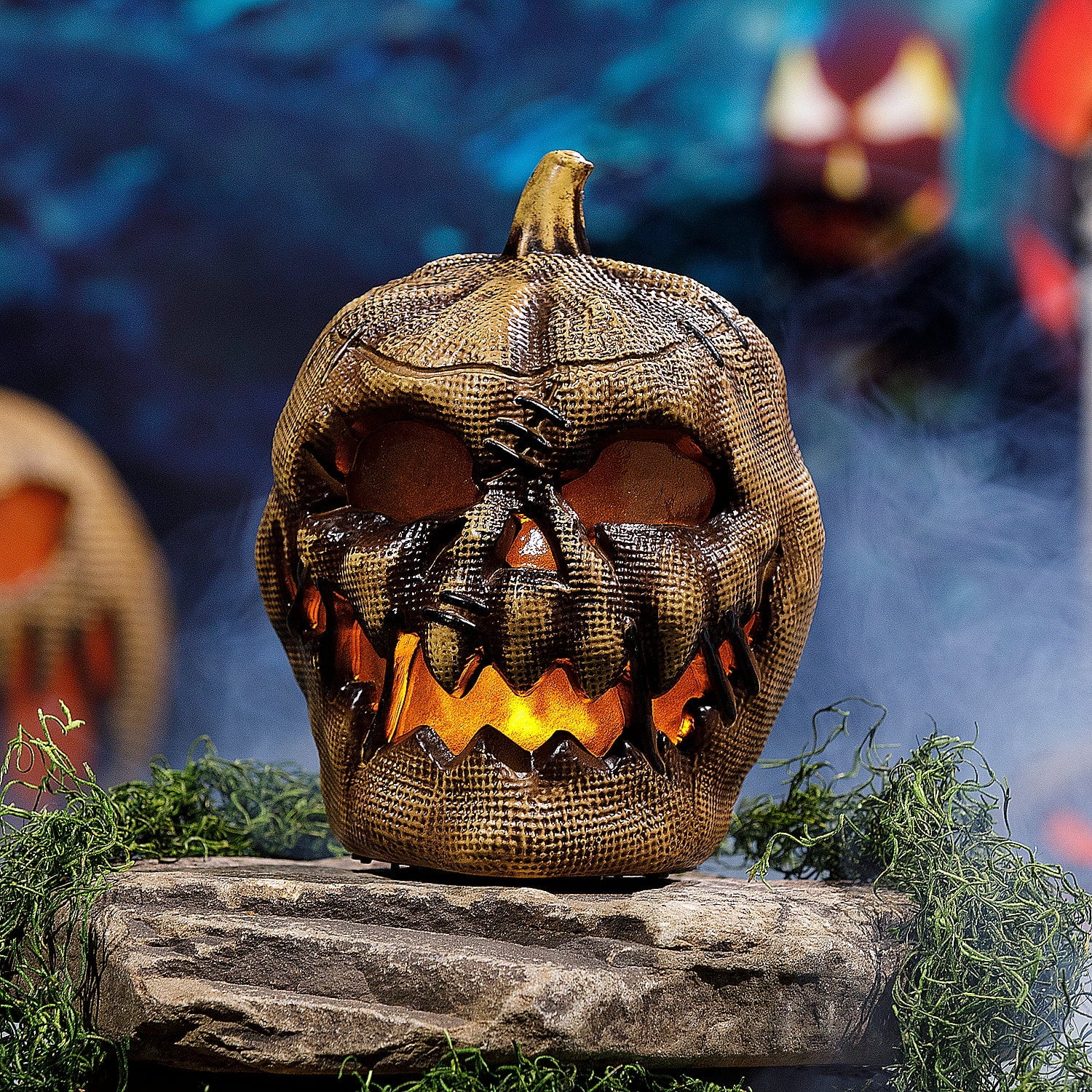 10" calabazas Flaming Burlap Pumpkin Halloween Decoración