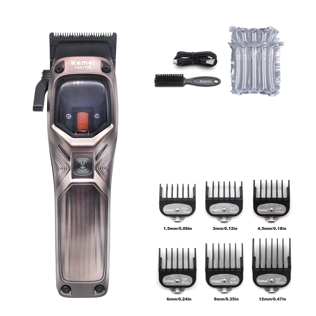 KEMEI 1726 Professional Hair Clipper with DLC Blade 12W 10000RPM Magnetic Vector Motor Hair Cutting Machine for Men Barber