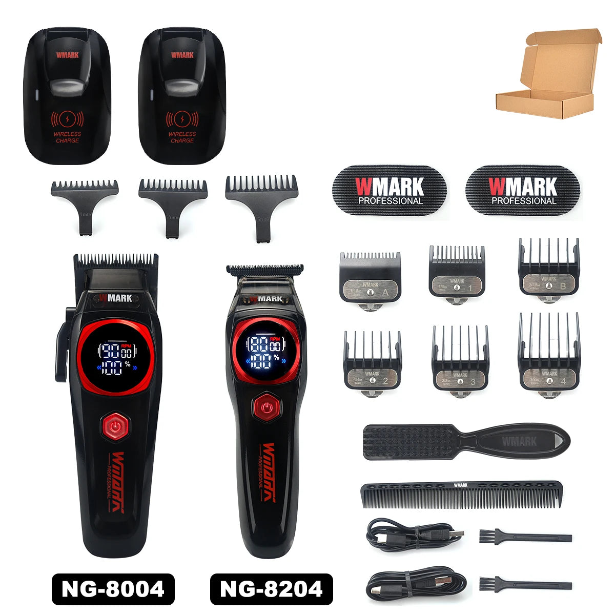 WMARK NG-8004 Men's Hair Clipper DLC Blade 9000RPM Brushless Motor Wireless Base Charger Professional Hair Cutting Machine