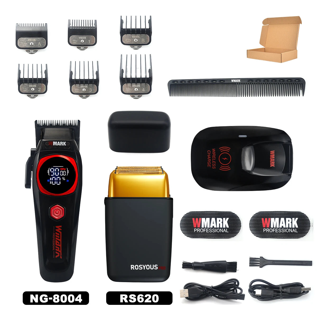 WMARK NG-8004 Men's Hair Clipper DLC Blade 9000RPM Brushless Motor Wireless Base Charger Professional Hair Cutting Machine