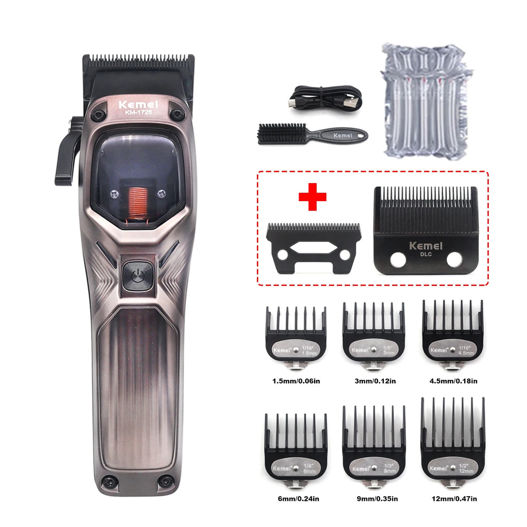 KEMEI 1726 Professional Hair Clipper with DLC Blade 12W 10000RPM Magnetic Vector Motor Hair Cutting Machine for Men Barber
