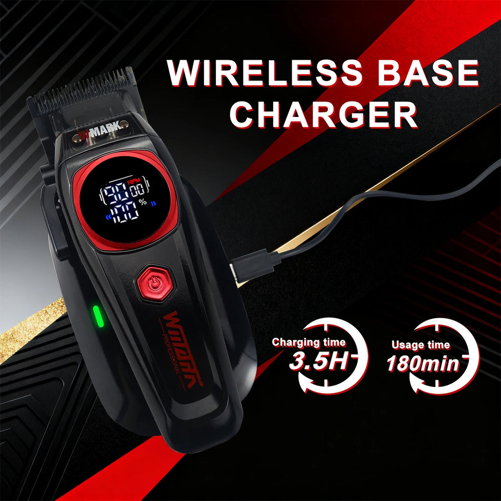 WMARK NG-8004 Men's Hair Clipper DLC Blade 9000RPM Brushless Motor Wireless Base Charger Professional Hair Cutting Machine