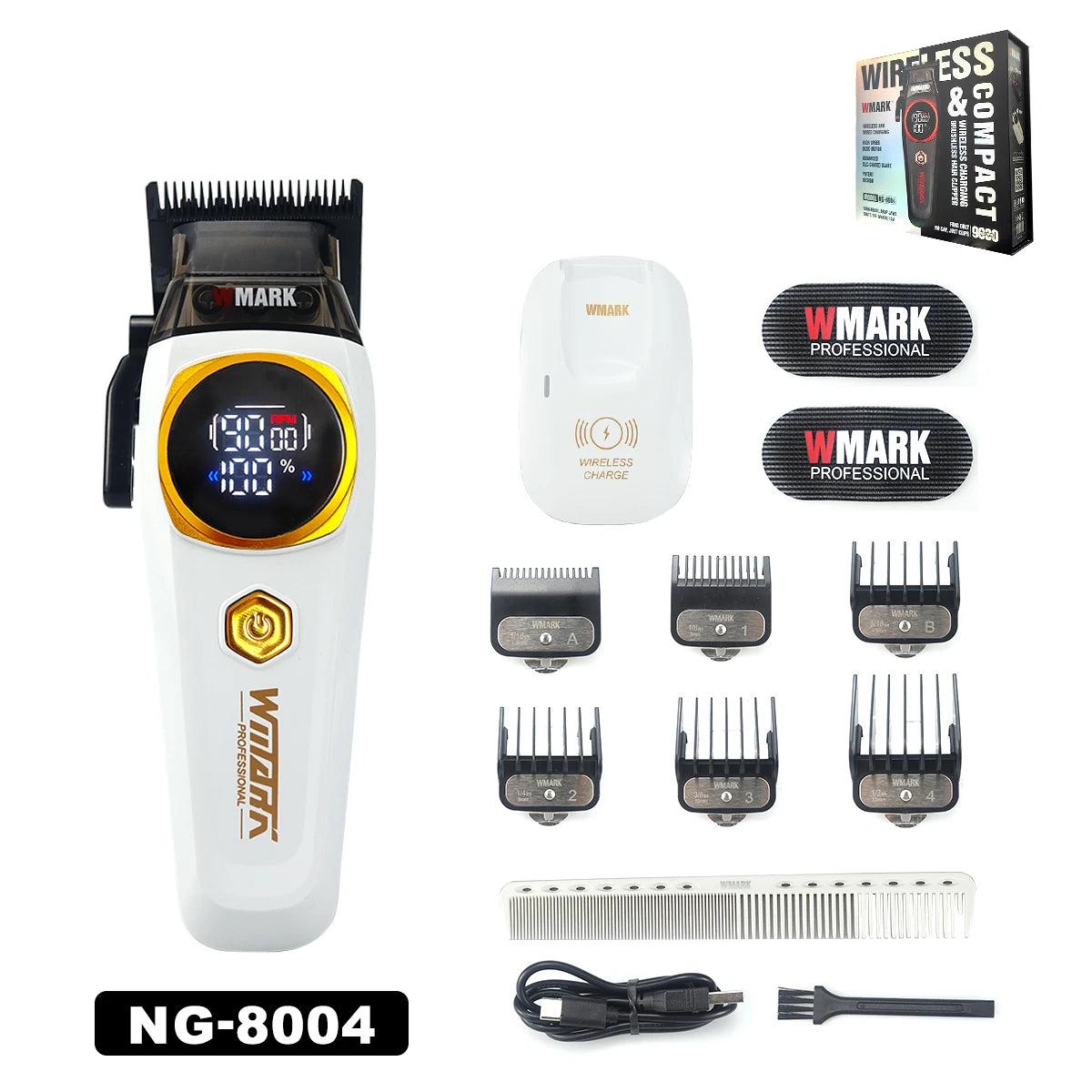 WMARK NG-8004 Men's Hair Clipper DLC Blade 9000RPM Brushless Motor Wireless Base Charger Professional Hair Cutting Machine