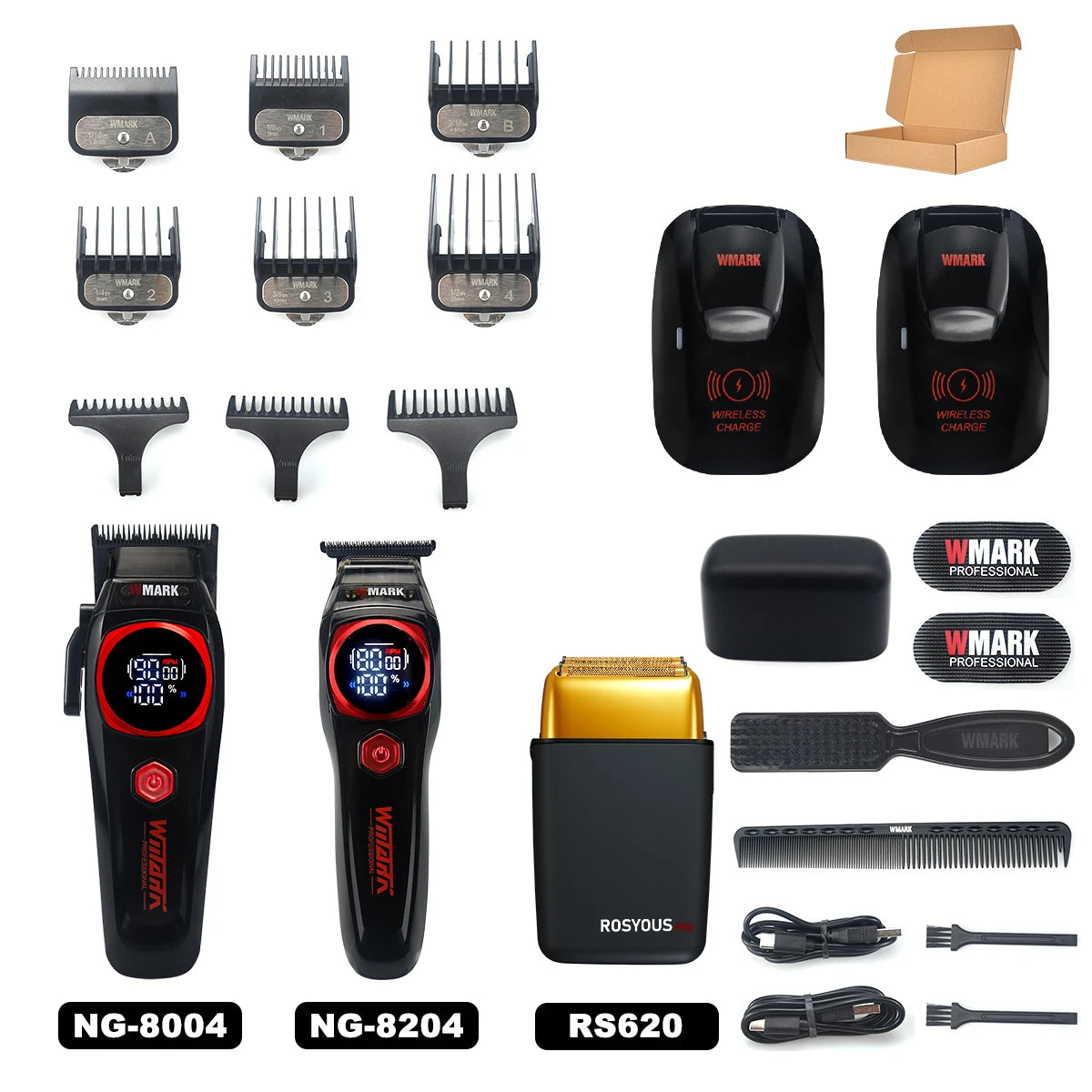 WMARK NG-8004 Men's Hair Clipper DLC Blade 9000RPM Brushless Motor Wireless Base Charger Professional Hair Cutting Machine