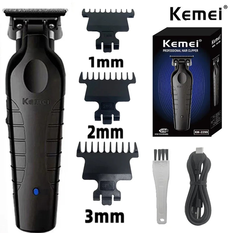 Kemei 2299 Barber Cordless Hair Trimmer 0mm Zero Gapped Carving Clipper  Professional Electric Finish Cutting Machine