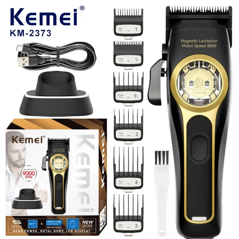 Kemei 2373 Barber Fade Hair Clippers Professional Cordless Hair Trimmer Electric Men Hair Cutting Machine Magnetic Motor 8800RPM