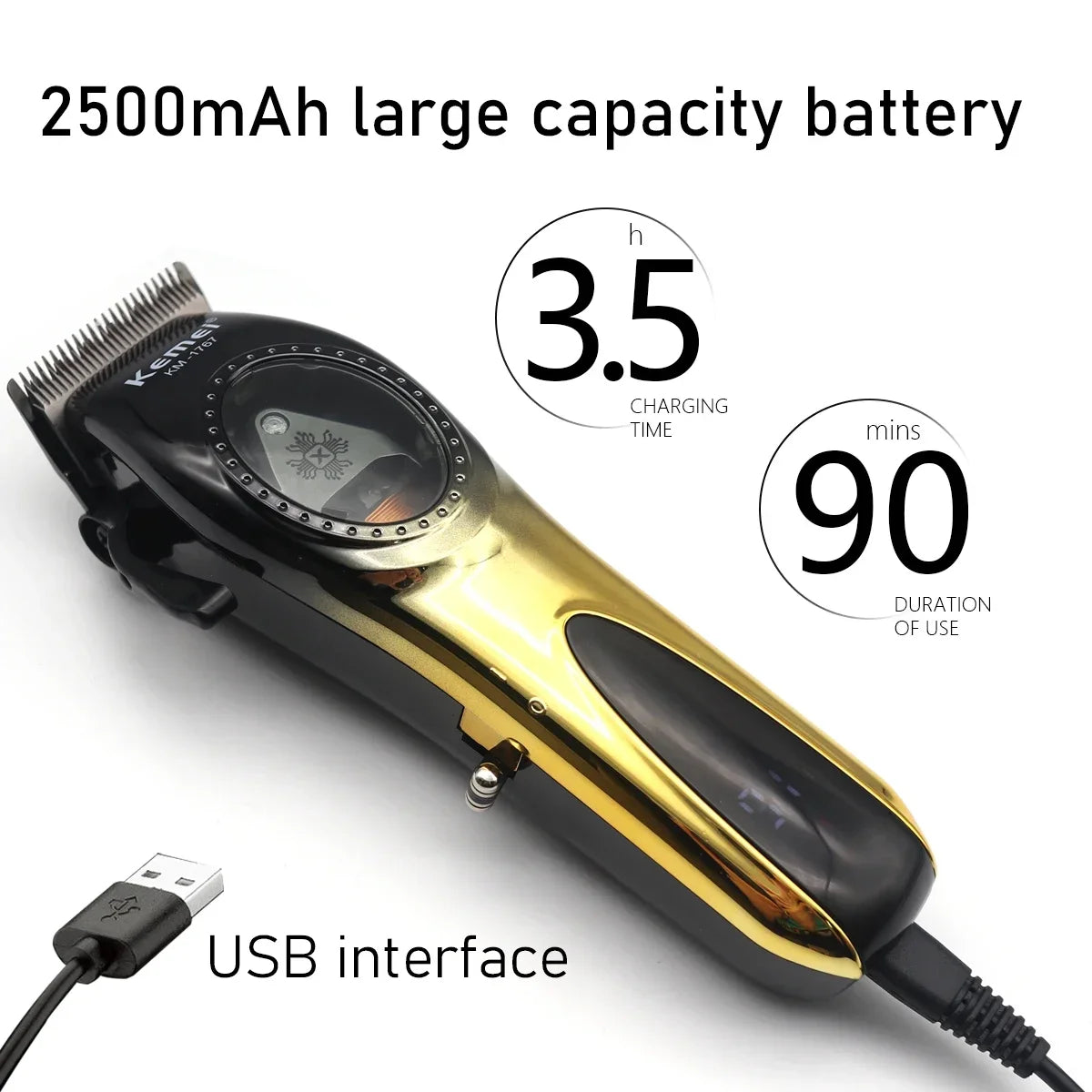 Kemei Hair Clipper Professional Haircut Machine 9000 RPM Magnet Motor Electric Trimmer Barber Shop Hair Cutting Machine KM-1767