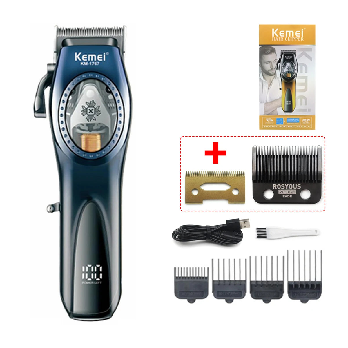 Kemei Hair Clipper Professional Haircut Machine 9000 RPM Magnet Motor Electric Trimmer Barber Shop Hair Cutting Machine KM-1767