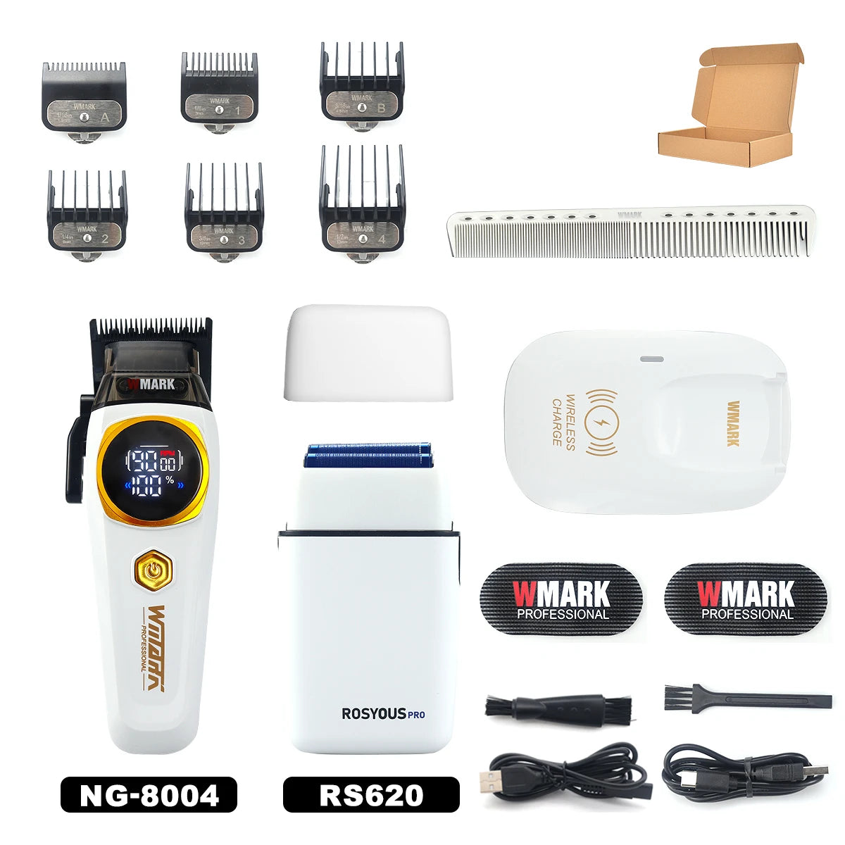 WMARK NG-8004 Men's Hair Clipper DLC Blade 9000RPM Brushless Motor Wireless Base Charger Professional Hair Cutting Machine