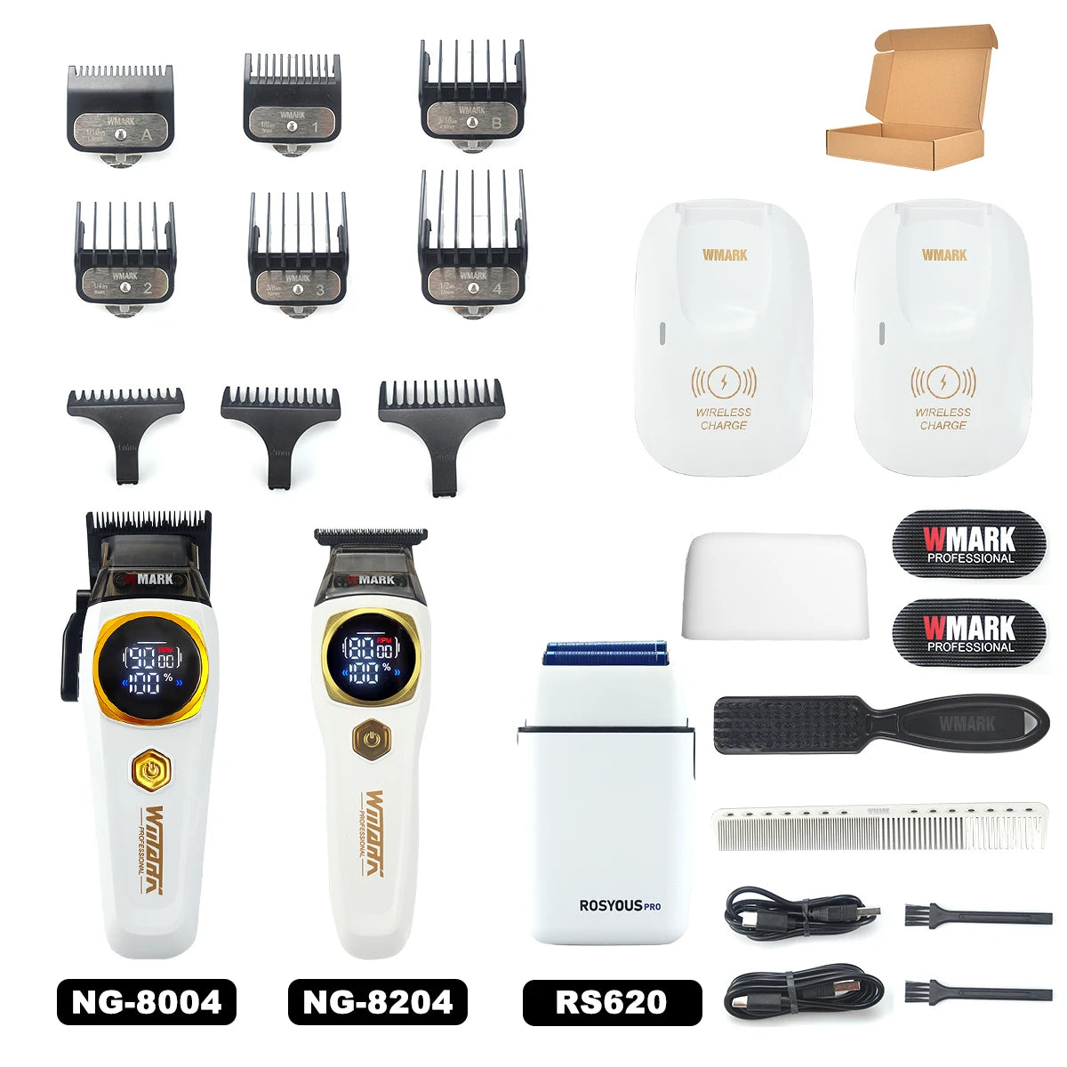 WMARK NG-8004 Men's Hair Clipper DLC Blade 9000RPM Brushless Motor Wireless Base Charger Professional Hair Cutting Machine