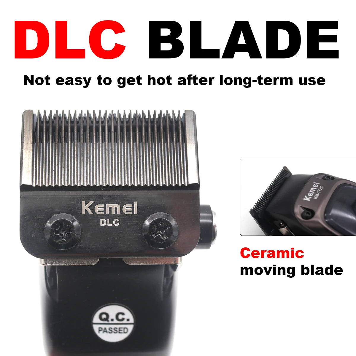 KEMEI 1726 Professional Hair Clipper with DLC Blade 12W 10000RPM Magnetic Vector Motor Hair Cutting Machine for Men Barber