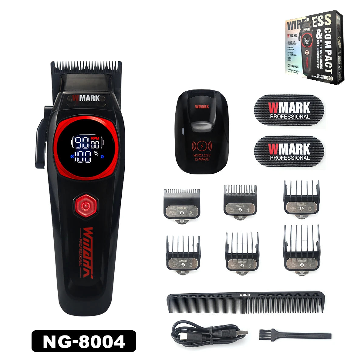 WMARK NG-8004 Men's Hair Clipper DLC Blade 9000RPM Brushless Motor Wireless Base Charger Professional Hair Cutting Machine